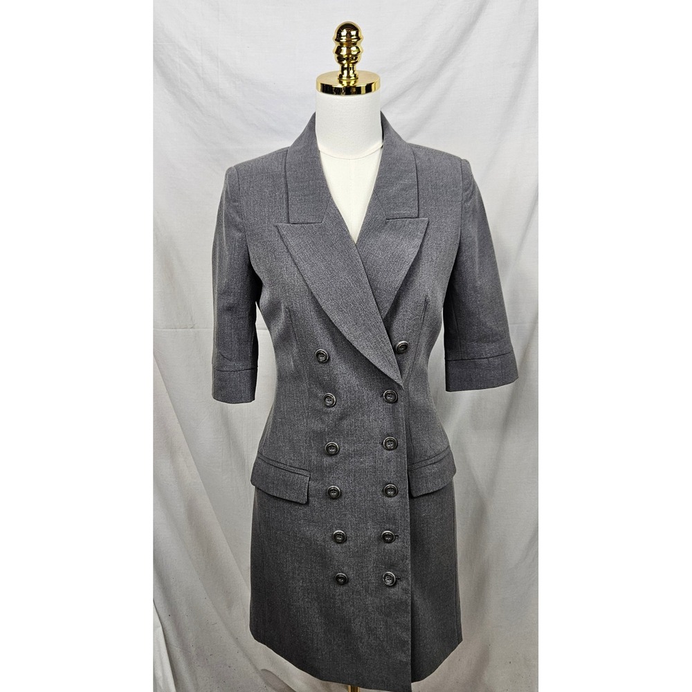 Venus Gray Double Breasted Blazer Dress Short Sleeve Tailored Career Mini Sz 2